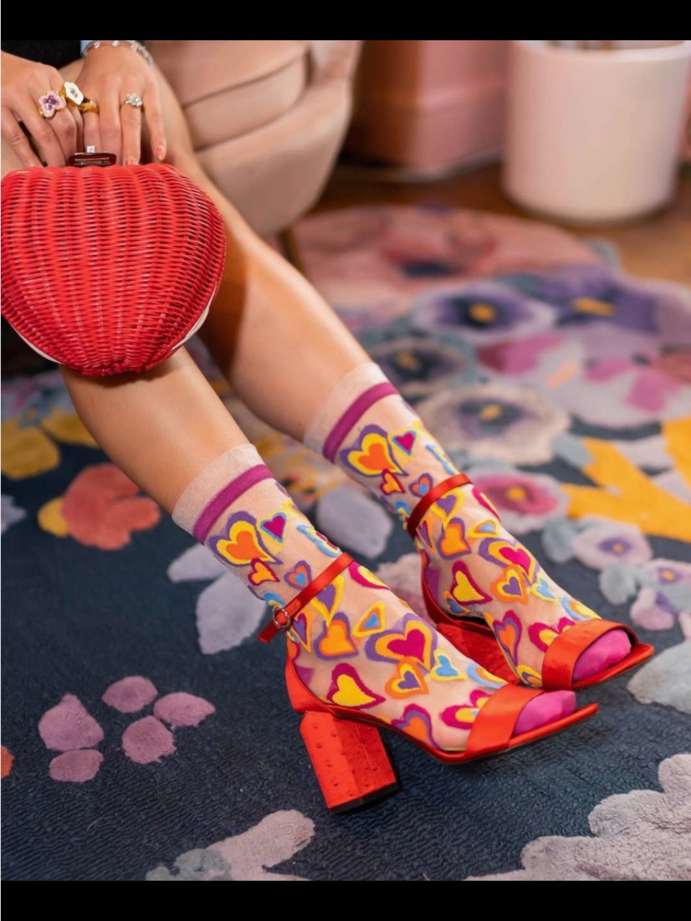 Y2K Hearts Ruffle Sheer Crew Sock.